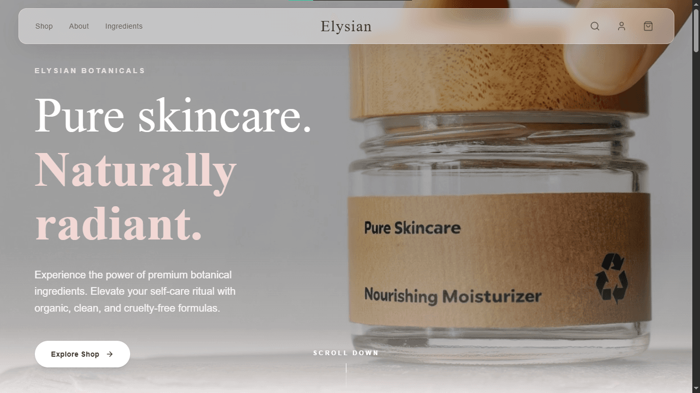 Beauty products store website design preview with soft commerce layout and skincare-focused visuals