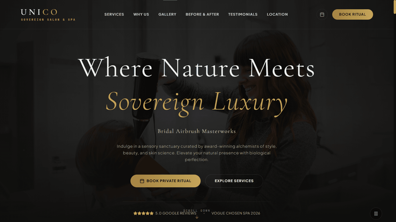 Beauty salon website design preview with premium booking layout and service showcase