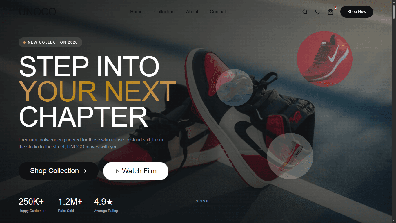 Shuse premium shoe store website design preview with luxury product showcase and shopping layout